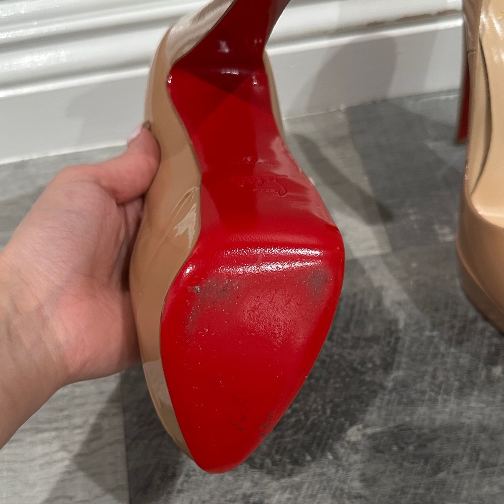 Christian Louboutin Nude Peep-Toe Heels - Picture 3 of 10